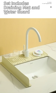 Green silicone faucet splash guard set with drainage mat for kitchen countertops