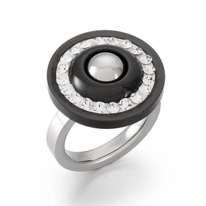 Chic Stainless Steel Ring For Women With Zircon Inlaid Round Dome Geometric Niche Design Vintage Fashion Jewelry