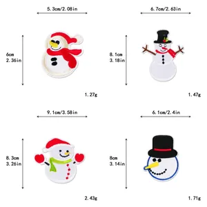 Size and weight specifications chart for Christmas snowman embroidery iron-on patches