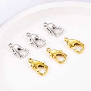 Polished stainless steel heart-shaped lobster clasps in gold and silver for DIY jewelry
