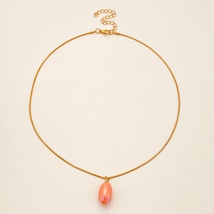 Minimalist gold necklace featuring a pear-shaped pink-orange teardrop bead pendant