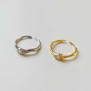 Minimalist irregular lava texture S925 sterling silver rings with round zircon gemstones