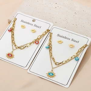 Parure de bijoux en acier inoxydable doré avec colliers et boucles d'oreilles œil