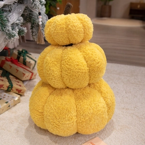 Three-tier pumpkin plush pillow in yellow teddy velvet for Nordic home decor