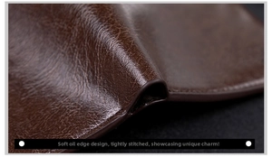 Detailed close-up of premium soft brown leather wallet showing smooth oil edge craftsmanship