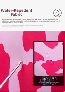 Water-repellent pink camo fabric detail for large capacity swim and gym bag.