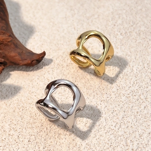 Minimalist irregular titanium steel open rings in gold and silver with a hollow design