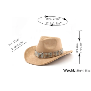 Detaillierte Größentabelle für Western Cowboyhut aus Wildleder mit Maßen in cm/Zoll
