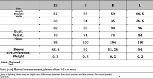 Detailed size chart for linen blend loose vest showing measurements from XS to L