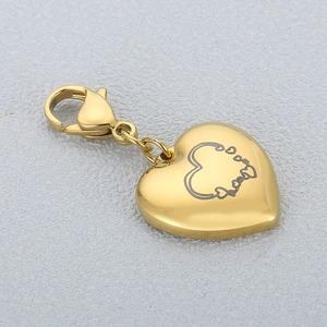 Heart Shaped Pendant Charm Gold Plated Stainless Steel Etched Pattern Lobster Clasp DIY Jewelry Making Accessory
