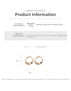 Detail showing vintage enamel flower hoop earrings with pearls and size specifications