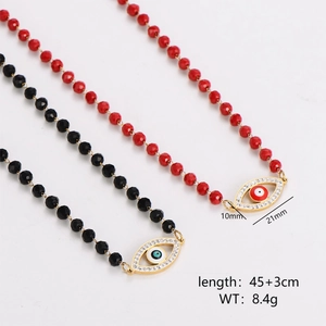 Red and black crystal beaded evil eye necklaces with dimensions 21mm by 10mm