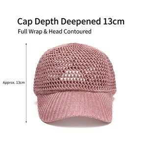 Pink knit mesh baseball cap with 13cm deep fit for women, breathable summer sun hat