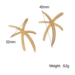 Detail view of 18k gold-plated starfish earrings with 45mm by 32mm size specifications