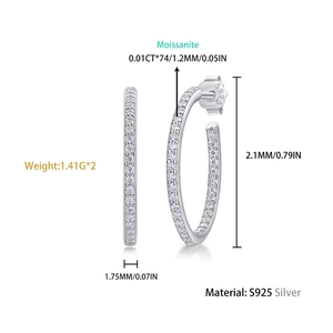 Sparkling S925 sterling silver moissanite hoop earrings shown in multi-angle product view