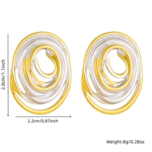 Detail view of gold-silver mixed spiral earrings with size dimensions 2.8cm by 2.2cm