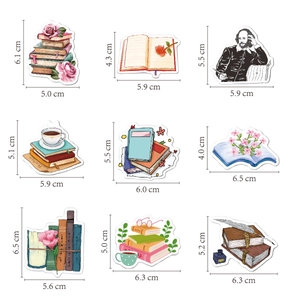 Detail showing 9 waterproof reading stickers with precise size measurements in centimeters