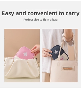 Portable oxford medical bag shown being easily placed into a daily handbag for travel