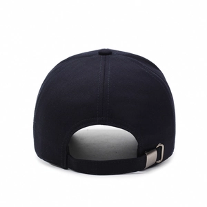 Classic navy cotton baseball cap with adjustable metal buckle and six-panel design