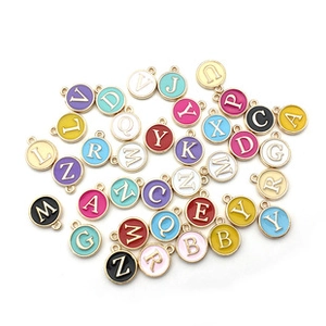 Colorful enamel alphabet pendants in gold finish for DIY jewelry making