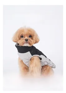 Detail view of windproof quilted dog vest with plush lining and dual-tone stitching