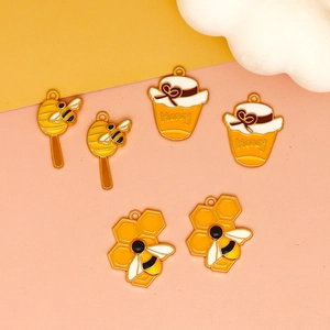 Enamel bee and honey jar charms set for DIY jewelry making and keychain accessories