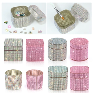 Rhinestone Nail Art Dappen Dish Glass Crystal Cup For Monomer Liquid Powder Cleaning With Lid Sparkling Luxury