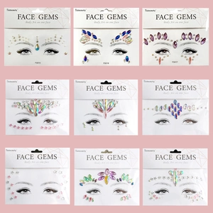 Nine-pack assorted face rhinestone stickers featuring multicolor gems for creative makeup
