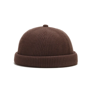 Bonnet docker classique en maille côtelée marron foncé avec large bord pour adultes