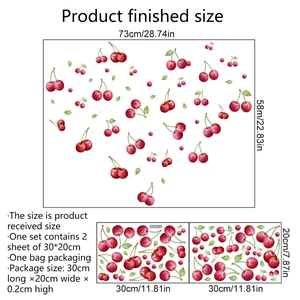 Detail of cherry wall sticker dimensions showing set of two 30x20cm sheets for room decor