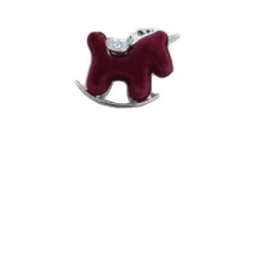 Vintage bordeauxroter beflockter Schaukelpferd-Anstecker mit glitzernden Strasssteinen