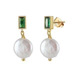 Orecchini a Goccia in Argento Sterling 925 Con Perla d'Acqua Dolce Zirconia Verde Smeraldo Geometrici Per Donna