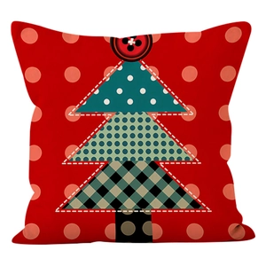 Christmas tree pillow cover with red polka dot linen fabric for holiday sofa decoration