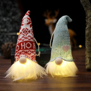 Illuminated Christmas gnome hanging ornaments with LED lights and knitted hats