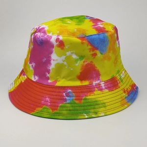 Close-up of vibrant tie-dye pattern on breathable reversible fisherman bucket hat
