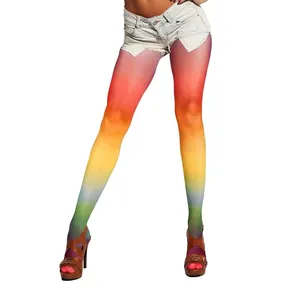 Women Gradient Rainbow Pantyhose Colorful Dopamine Style Ultra Thin Nylon Spandex Anti Snag Shaping Stockings Tight