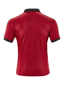 Detail view showing the back profile and red fabric texture of the men's short sleeve Polo shirt