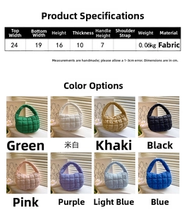 Tableau des tailles détaillé pour le mini sac nuage avec dimensions et informations matière