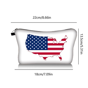 Portable makeup bag with USA map print and zipper closure, sizing 22x18x13.5cm