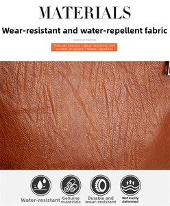 Close-up of brown textured leather detail showing water-resistant and durable material