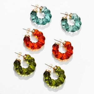 Minimalist resin C-shaped twisted earrings in blue, amber and green for women daily wear