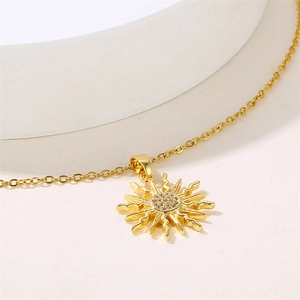 Exquisite gold sun pendant necklace with zircon inlay for women in minimalist style