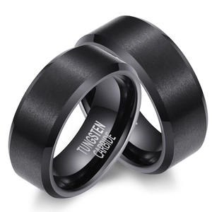 Set of two black tungsten carbide rings with brushed finish and mirror polished edges
