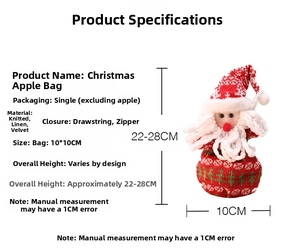 Knitted Santa drawstring gift bag dimensions showing height of 22-28cm and width of 10cm