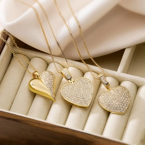 Minimalist 18K Gold Plated Copper Necklace Elegant Zirconia Heart Pendant Dainty Chain Fashion Jewelry For Women Gift
