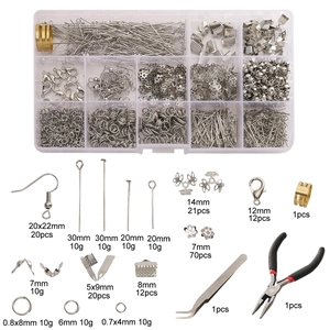 DIY jewelry making kit with beads, metal findings and essential crafting tools in a box