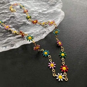 Colorful Daisy Flower Necklace Titanium Steel Enamel Floral Choker Summer Sweet Jewelry For Women