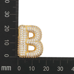 Detailed macro view showing the precise 30mm height measurement of zircon letter B pendant