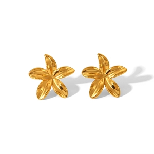 Boucles d'oreilles tournesol en acier inoxydable plaqué or 18k au fini poli