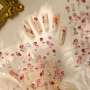 Autocollants nail art roses Rococo vintage avec fleurs rétro et motifs calligraphie